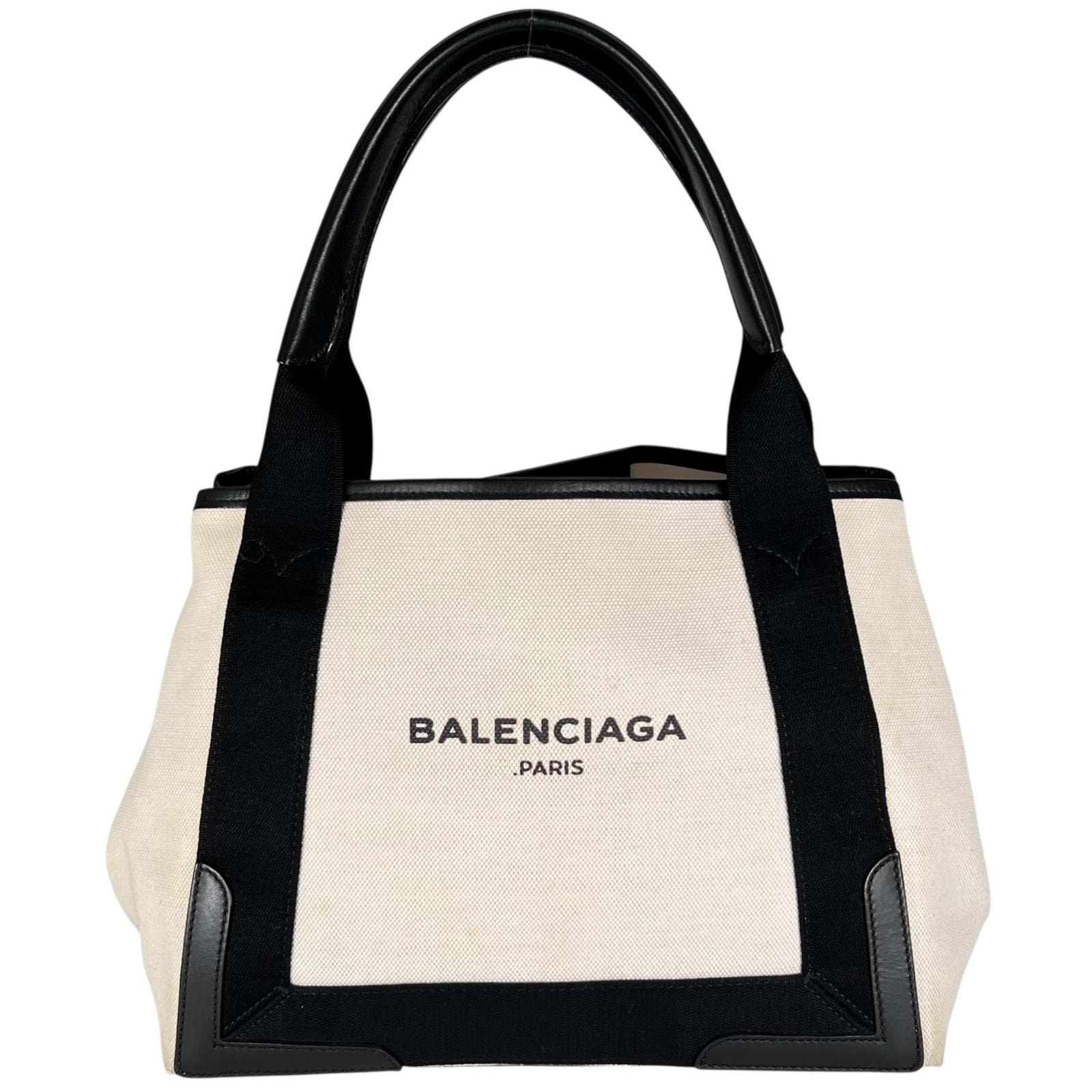 BALENCIAGA バレンシアガ ネイビーカバスS 339933 トートバッグ キャンバス/レザー ベージュ レディース【中古】