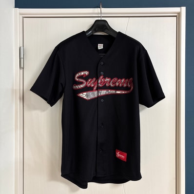 Supreme Snake Script Logo Baseball Jersey "Black"