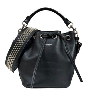 サンローラン スタッズ エマニュエルバケット ショルダーバッグ レザー 357603 ブラック レディース SAINT LAURENT 中古