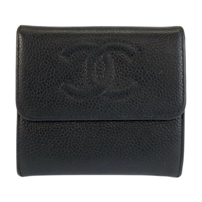 美品 CHANEL シャネル ココマーク ブラック 黒 レザー 折財布 コンパクトウォレット 602531 【中古】