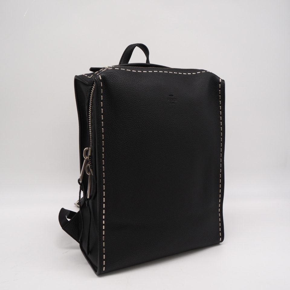 美品 FENDI フェンディ ローマンレザー セレリア バックパック 7VZ022 リュック・デイパック ブラック レザー メンズ