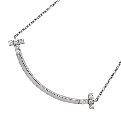 ★SALE【6jdb0408-45】ティファニー ネックレス Tスマイル ミディアム K18WG ホワイトゴールド ダイヤモンド 0.19ct【中古】レディース