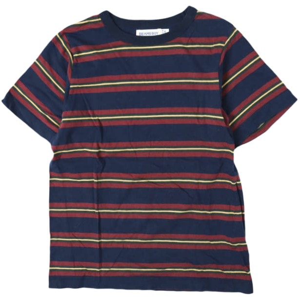BEAMS BOY ビームスボーイ 日本製 マルチボーダークルーネックショートスリーブTシャツ 13-04-0553-654 ONE SIZE NAVY 半袖 トップス g13809