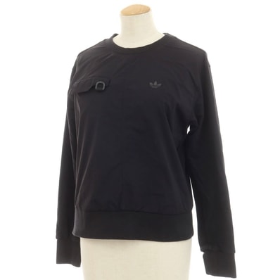 【中古】アディダス adidas ストレッチ コットン クルーネック スウェット ブラック【サイズL】【レディース】