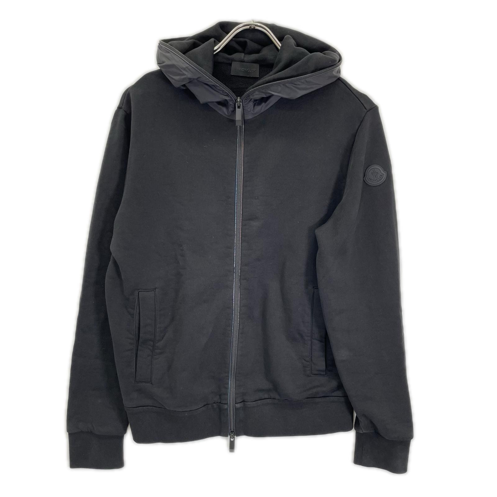 モンクレール 24年製 ZIP UP CARDIGAN ブラック コットン×ナイロン フルジップスウェットフーディ S