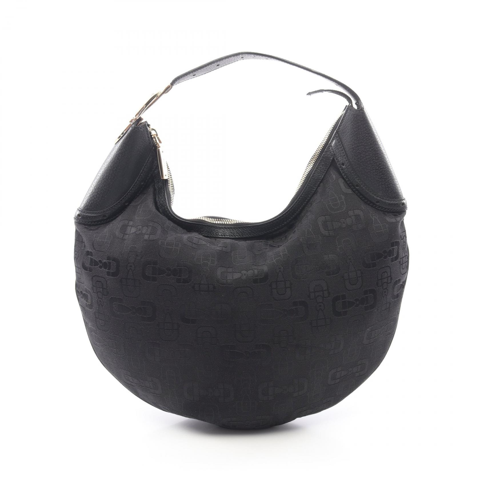 グッチ GUCCI ホースビット ショルダーバッグ バッグ キャンバス レザー レディース ブラック系 145764 【中古】
