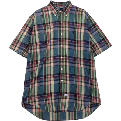 古着 ラルフローレン Ralph Lauren マドラスチェック 半袖 ボタンダウン チェックシャツ メンズM相当/eaa623629
