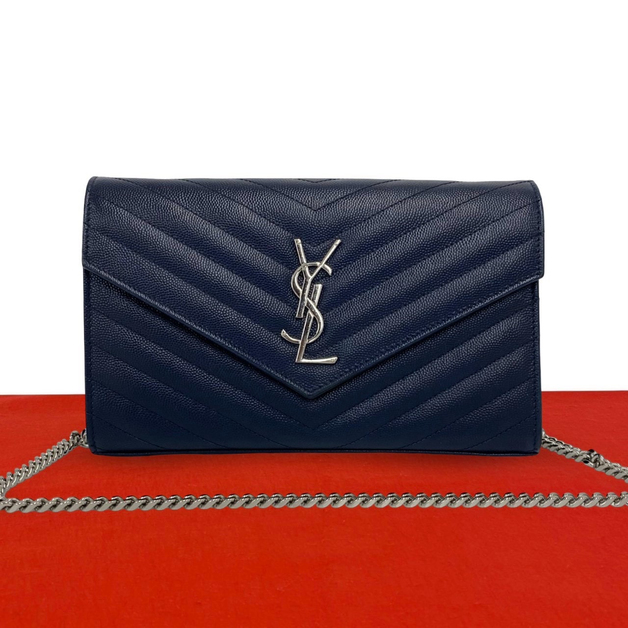 SAINT LAURENT PARIS サンローランパリ YSL ロゴ 金具 レザー ショルダーバッグ ネイビー
17502