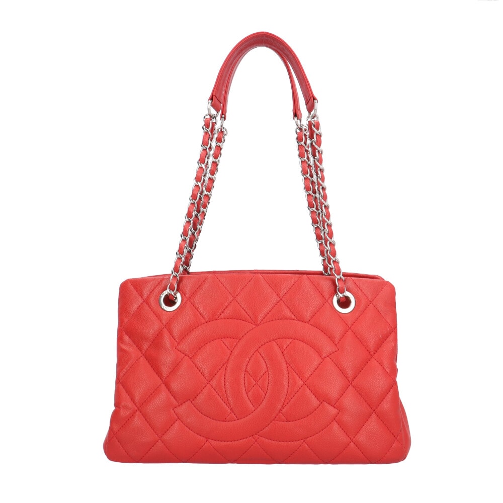 シャネル マトラッセ ショルダーバッグ キャビアスキン レッド レディース CHANEL 中古