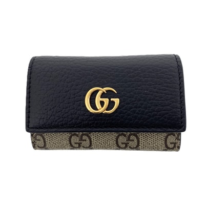 【値下げ】GUCCI グッチ GGマーモント バイカラー6連キーケース キーケース 456118 スムースレザー ブラック レディース【中古】