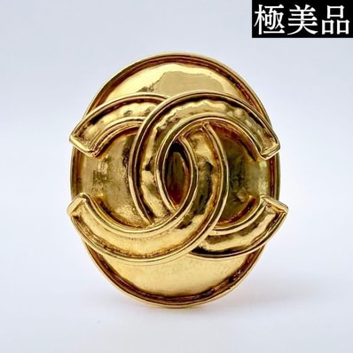 【極美品】CHANEL シャネル ココマーク オーバル ブローチ ゴールド ヴィンテージ アクセサリー