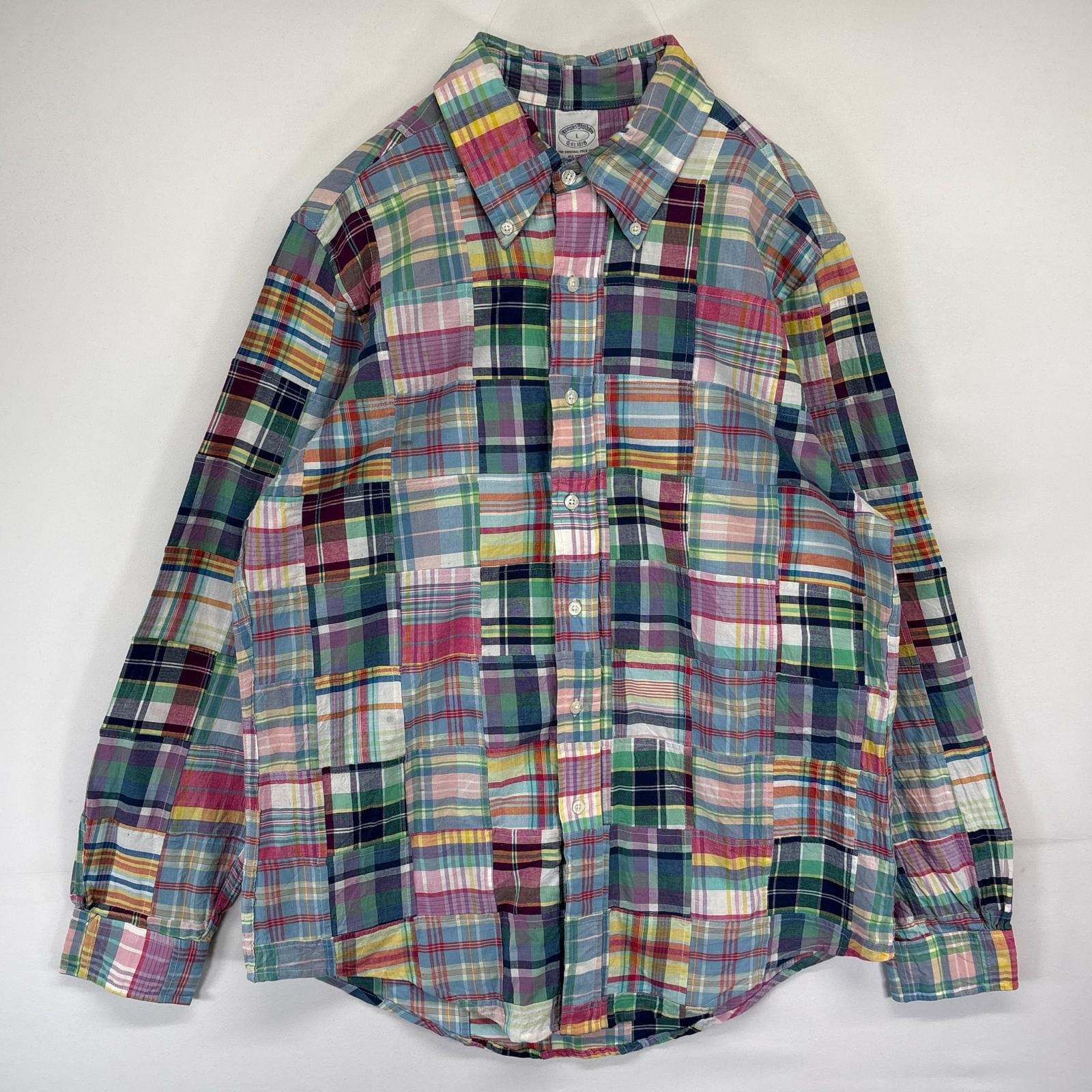 古着 ブルックスブラザーズ Brooks Brothers 長袖シャツ ボタンダウン パッチワーク 1818 チェック L マルチカラー メンズ