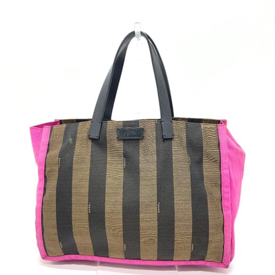 フェンディ FENDI ロゴ ペカン 8BH252 ポーチ付き トートバッグ 肩掛け カバン バッグ ハンドバッグ キャンバス ブラウン