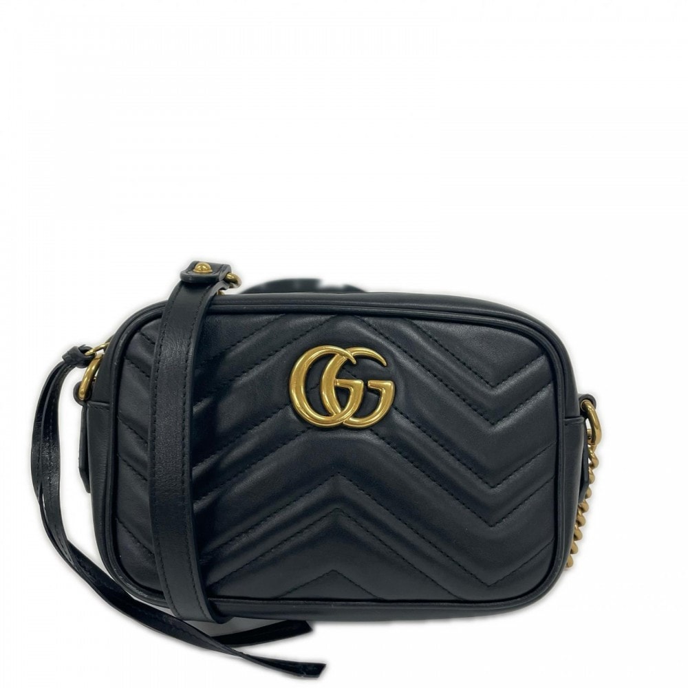 GUCCI グッチ ショルダーバッグ GGマーモント 448065  レザー   ブラック 黒 ゴールド金具 レディース【中古品】