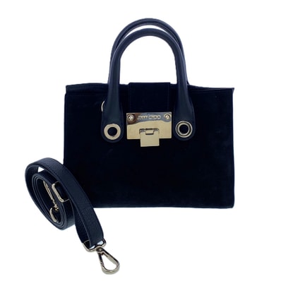 JIMMY CHOO ジミーチュウ スエード 2wayショルダーバッグ ハンドバッグ スウェード ブラック シルバー金具 レディース【中古】