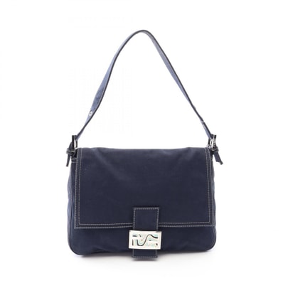 フェンディ FENDI マンマバケット ショルダーバッグ バッグ キャンバス レザー レディース ネイビー系 【中古】