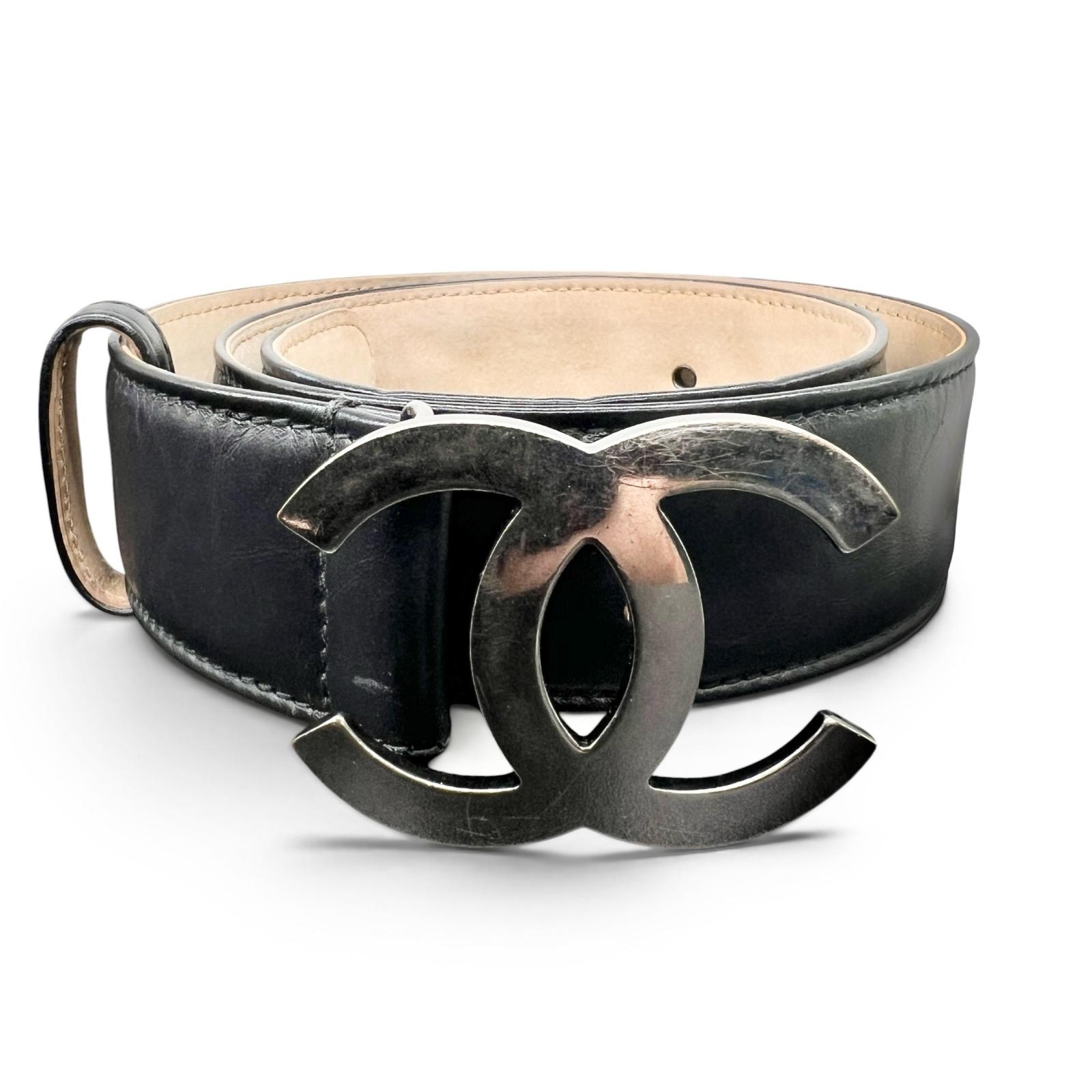 CHANEL 希少 美品 シャネル ココマーク アイコン ベルト B13V レザー #80/32 ABランク 鑑定済 中古 シャネルベルト