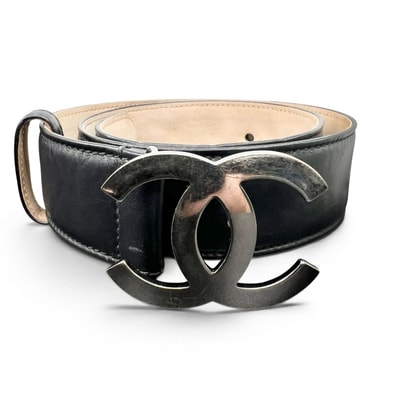 CHANEL 希少 美品 シャネル ココマーク アイコン ベルト B13V レザー #80/32 ABランク 鑑定済 中古 シャネルベルト