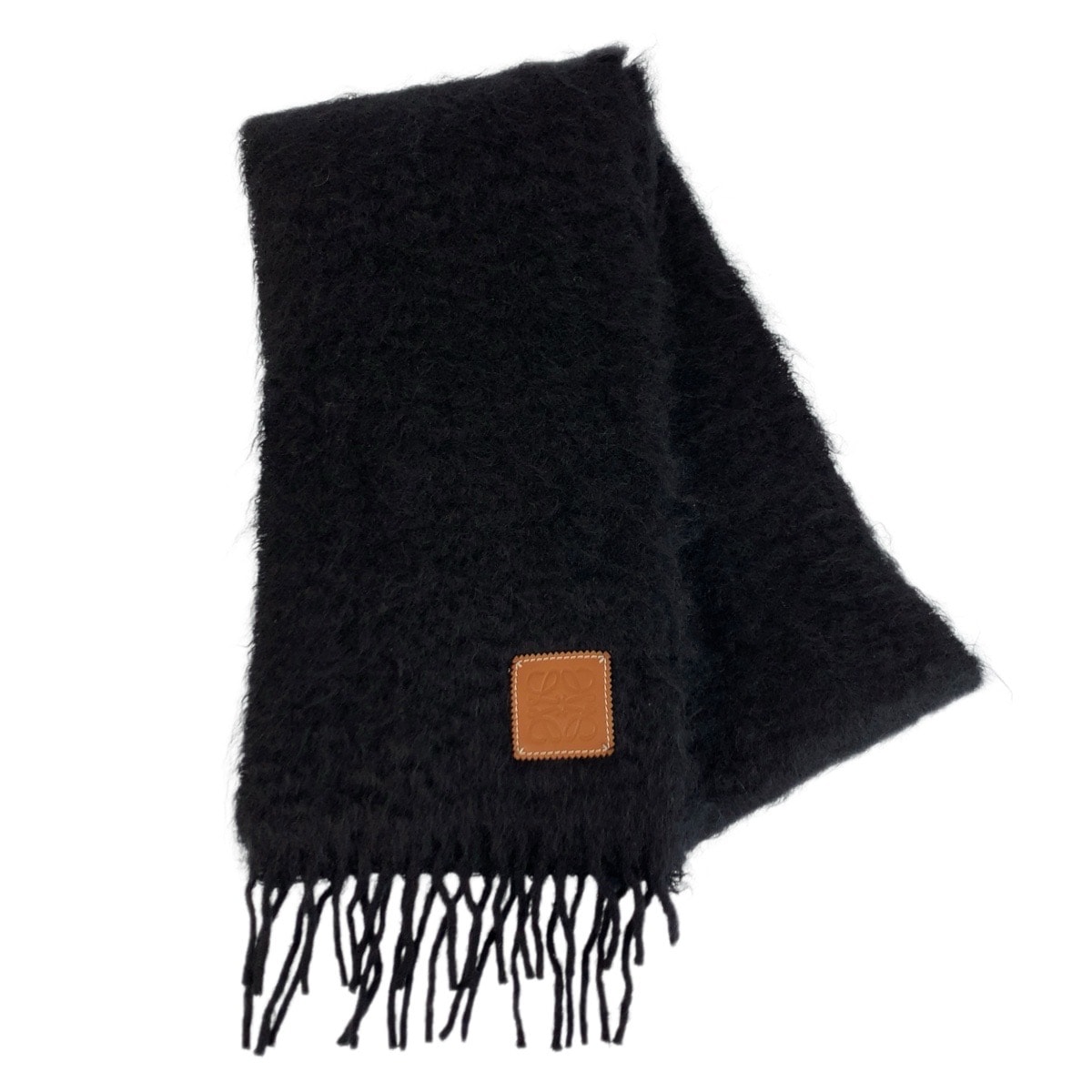 美品 LOEWE ロエベ アナグラム ブラック 黒 ブラウン ウール モヘア/ マフラー ストール 男女兼用 600636 【中古】
