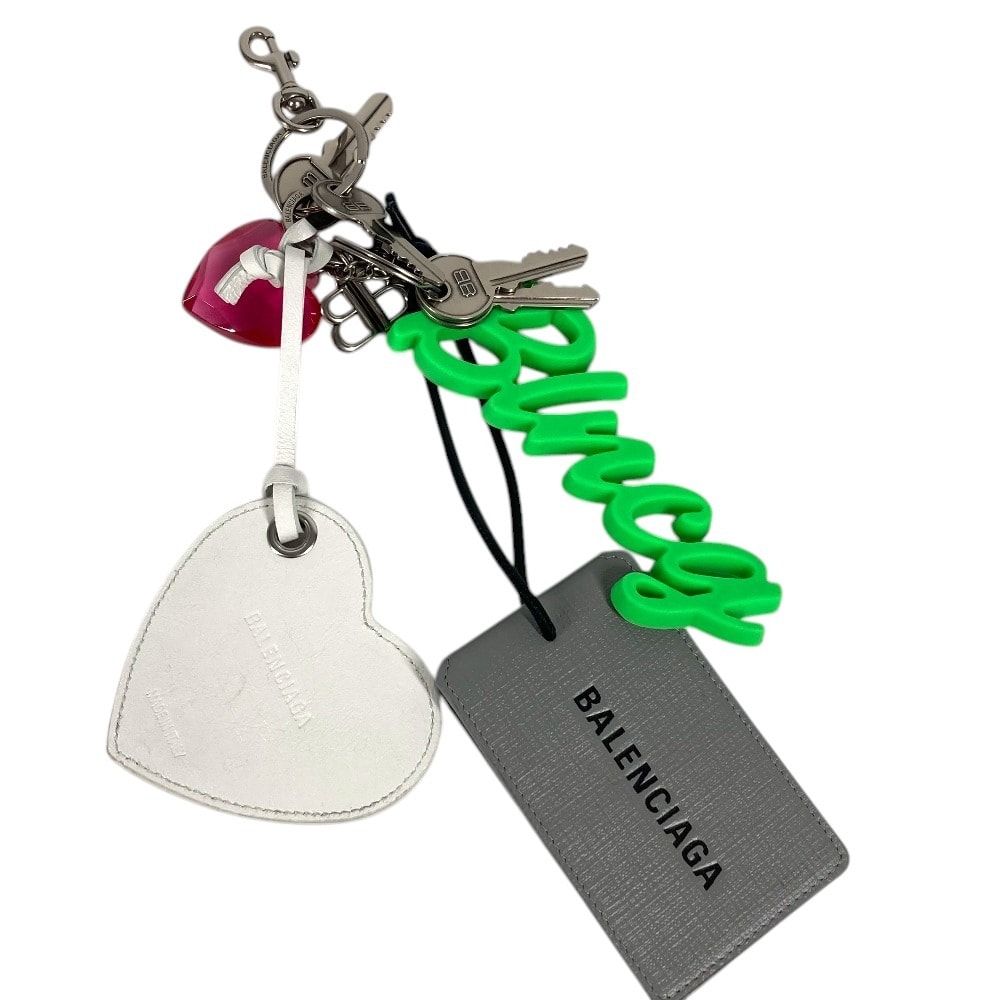 バレンシアガ BALENCIAGA AKI CHARM 793474 ハート 鍵 キー カードケース ミラー 鏡 バッグチャーム  チャーム キーホルダー レザー マルチカラー