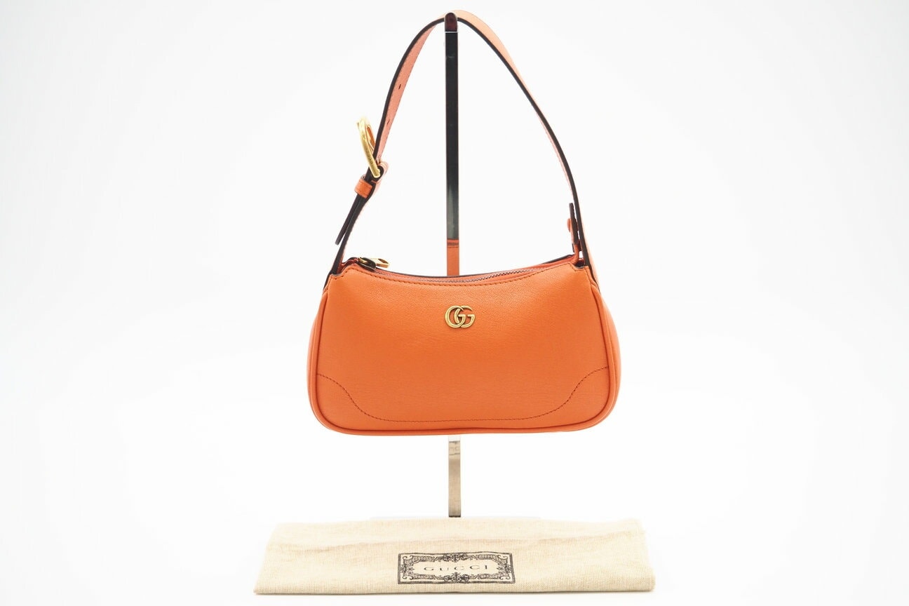 極美品 GUCCI グッチ アフロディーテ レザー ハンドバッグ 739076 ショルダーバッグ オレンジ レザー レディース
