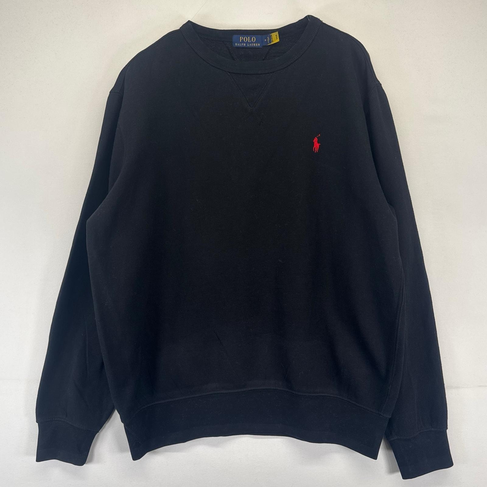 古着 ポロ・ラルフローレン POLO RALPH LAUREN スウェット プルオーバー クルーネック トレーナー ワンポイント M  ブラック系 メンズ