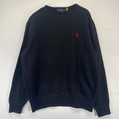 古着 ポロ・ラルフローレン POLO RALPH LAUREN スウェット プルオーバー クルーネック トレーナー ワンポイント M ブラック系 メンズ