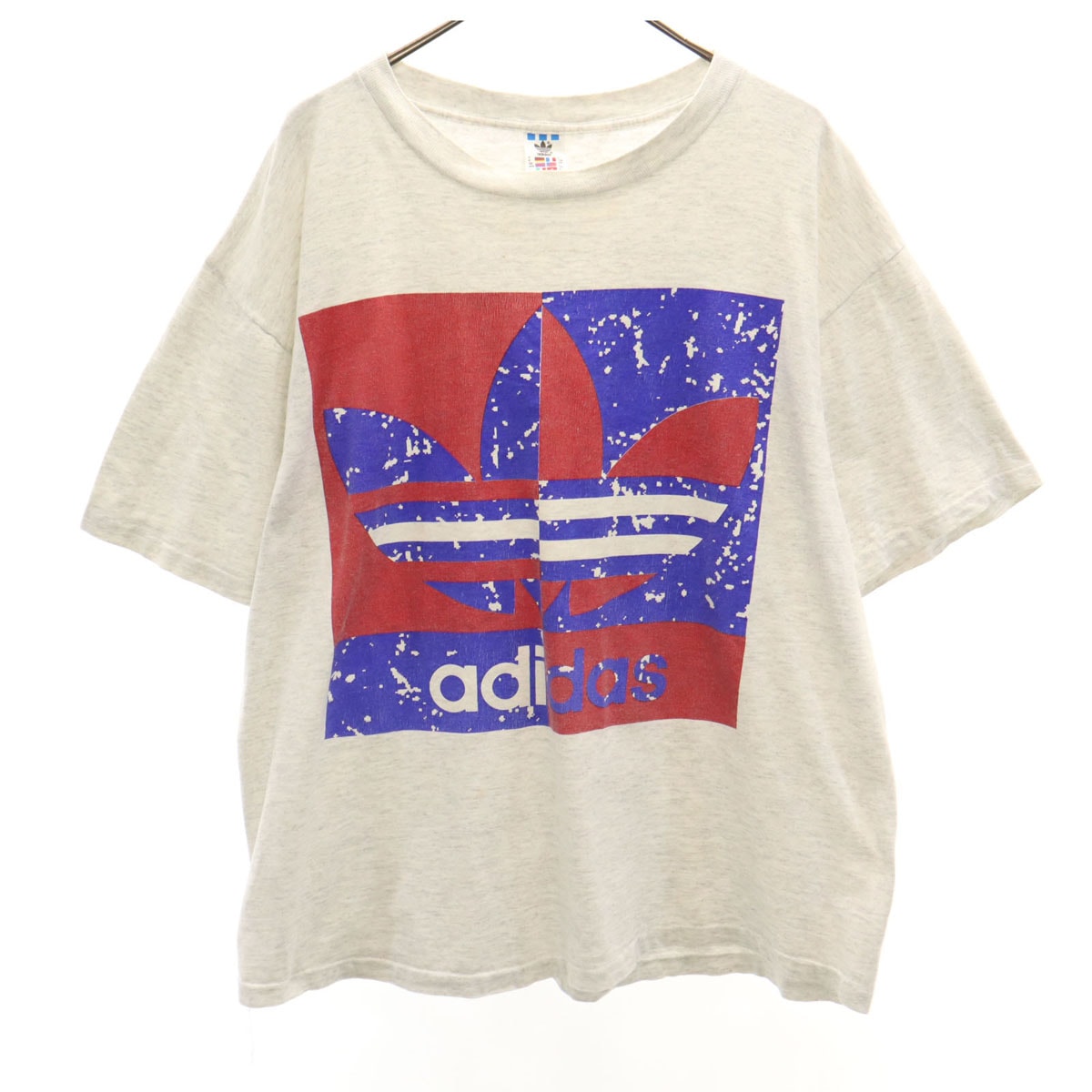 adidas アディダス 90s USA製 オールド トレフォイルロゴ 半袖 Tシャツ L グレー シングルステッチ
