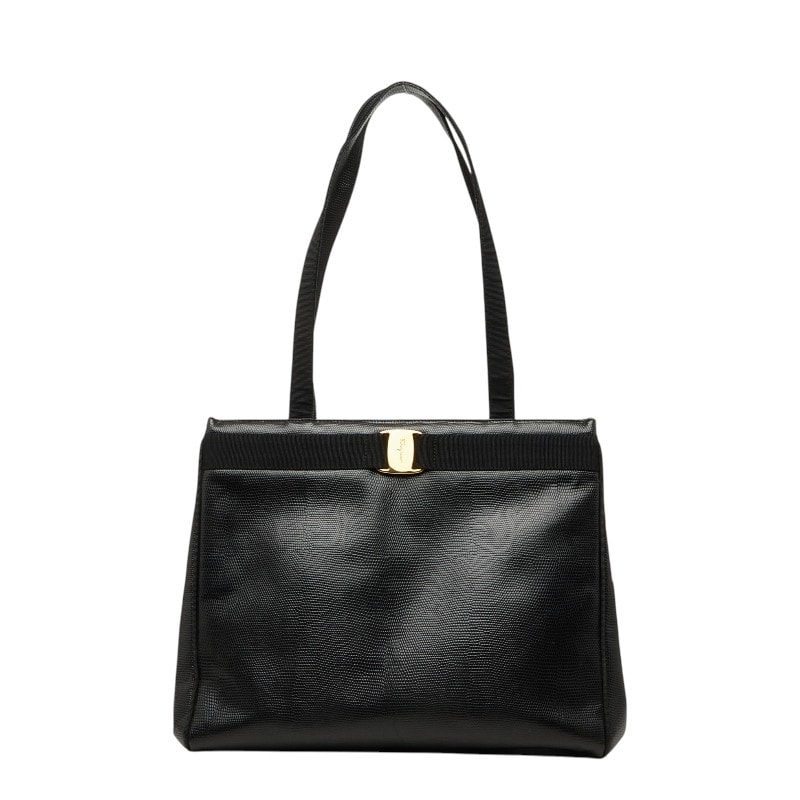 サルヴァトーレフェラガモ ヴァラリボン トートバッグ ショルダーバッグ ブラック レザー レディース Salvatore Ferragamo 【中古】