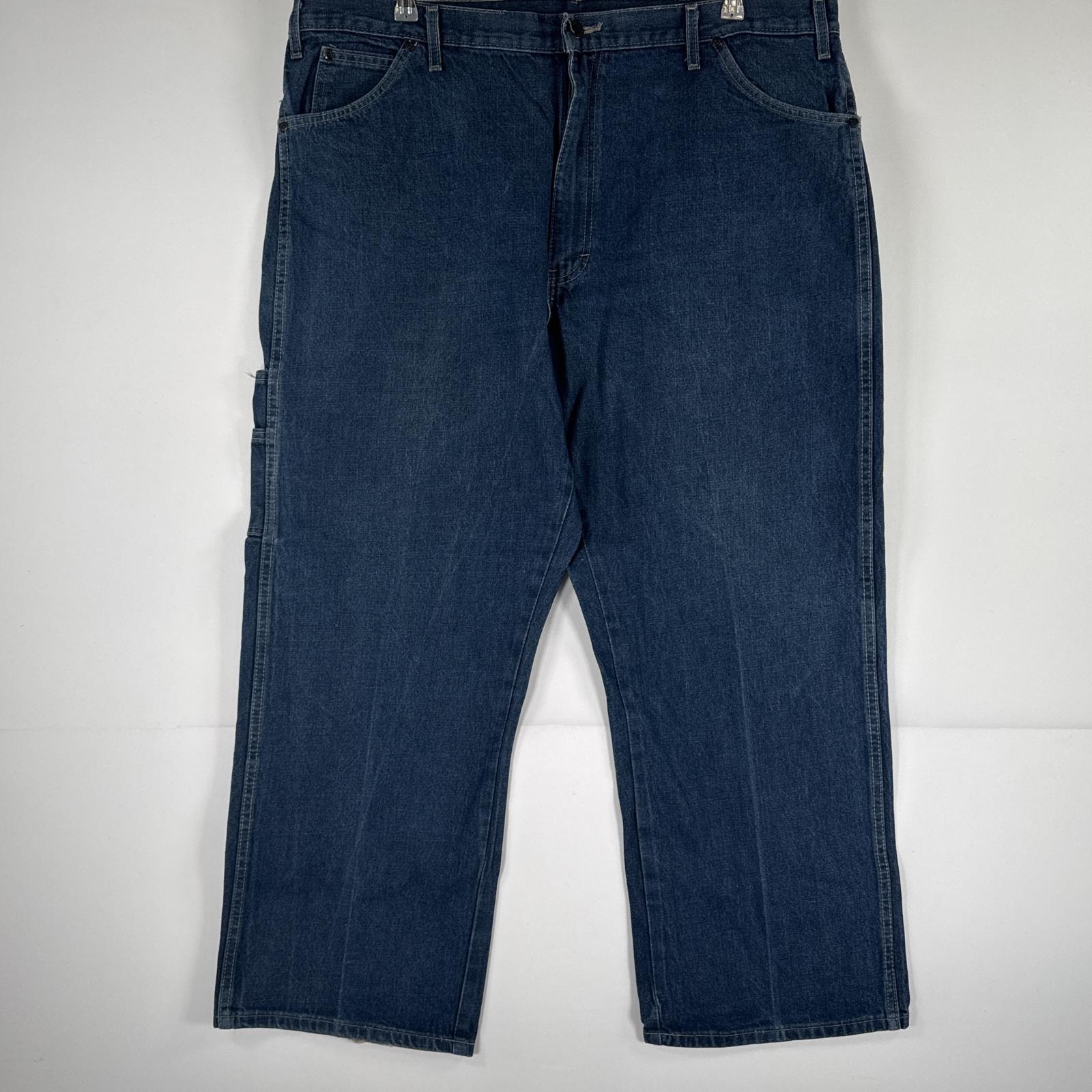 古着 ディッキーズ Dickies デニムパンツ ジーパン ワンポイント ロゴ ワークパンツ ペインターパンツ 大きいサイズ w42 L30 ブルー メンズ