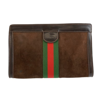 美品 GUCCI グッチ ヴィンテージ シェリーライン ブラウン スウェード レザー/ クラッチバッグ セカンドバッグ 男女兼用 604276 【中古】