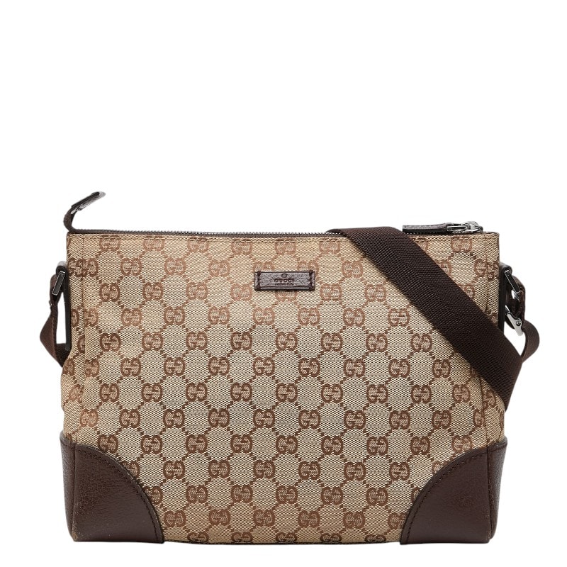 グッチ GGキャンバス 斜め掛け ショルダーバッグ 114273 ベージュ ブラウン キャンバス レザー レディース GUCCI 【中古】