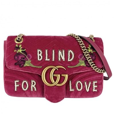 GUCCI グッチ ショルダーバッグ GGマーモント キルティング チェーン 肩掛け 斜め掛け 刺繍 443496 ベロア レザー ピンク ゴールド金具 レディース【中古品】