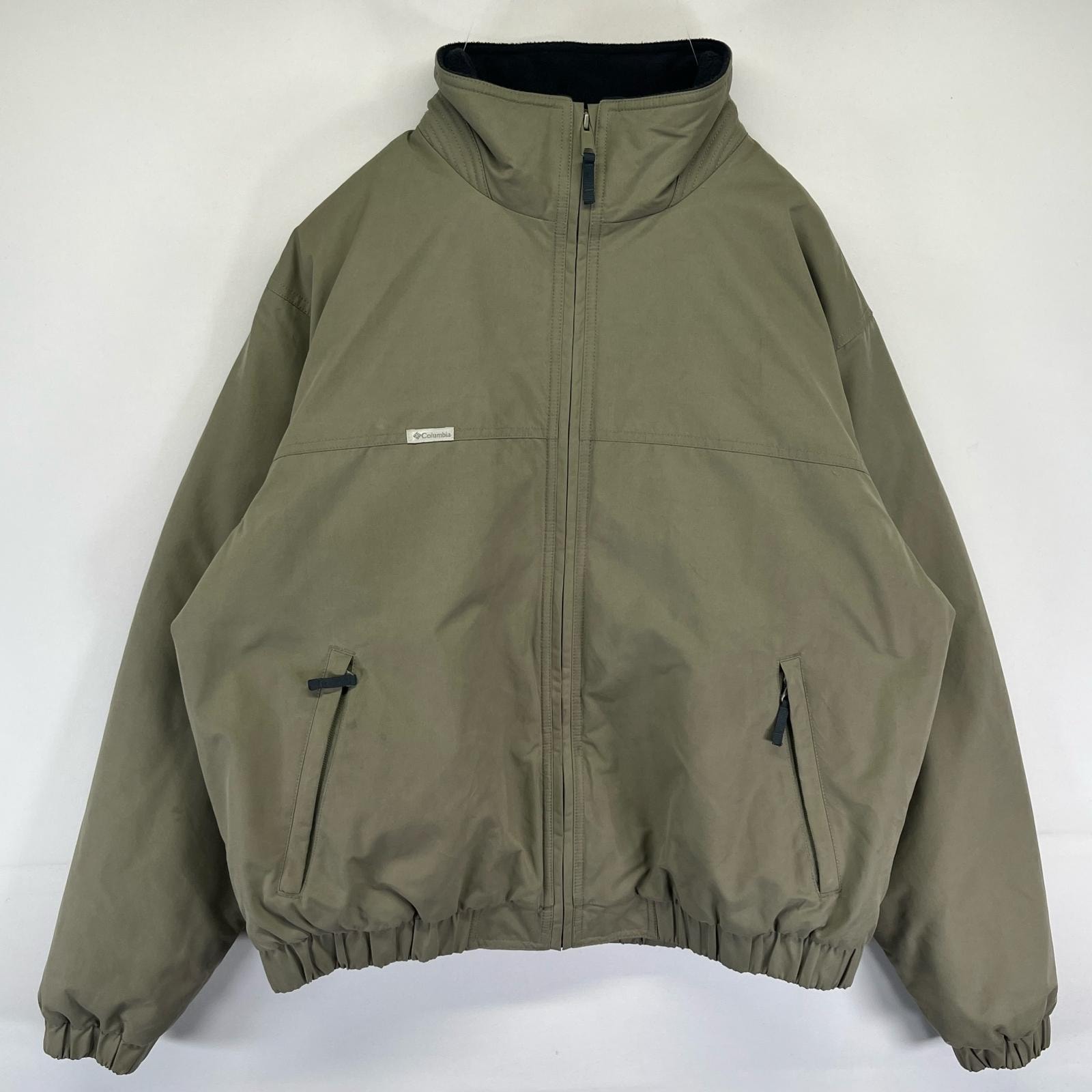 古着 コロンビア Columbia ジャケット ウォームアップジャケット ナイロン フルジップ ワンポイントロゴ 中綿 L グレー系 メンズ