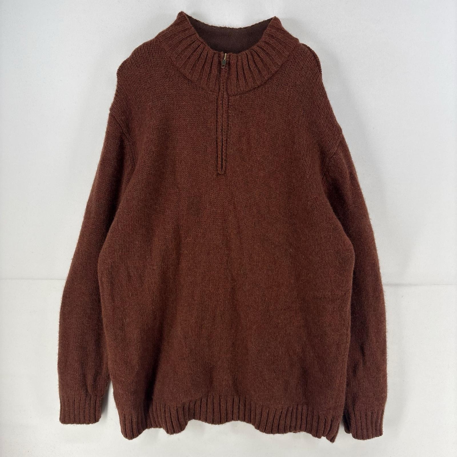 古着 エルエルビーン L.L.Bean ニット ハーフジップ プルオーバー セーター ウール 2XL ブラウン 無地 メンズ