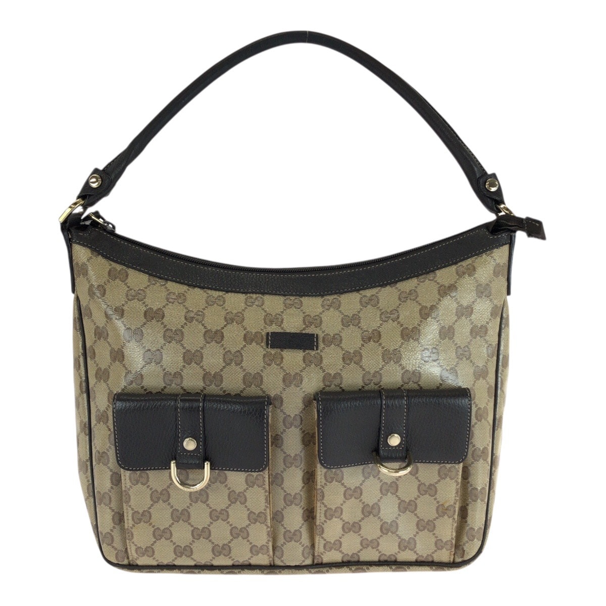 GUCCI グッチ GGクリスタル ブラウン ベージュ ゴールド金具 PVC ホーボー ショルダーバッグ ハンドバッグ 602016 【中古】