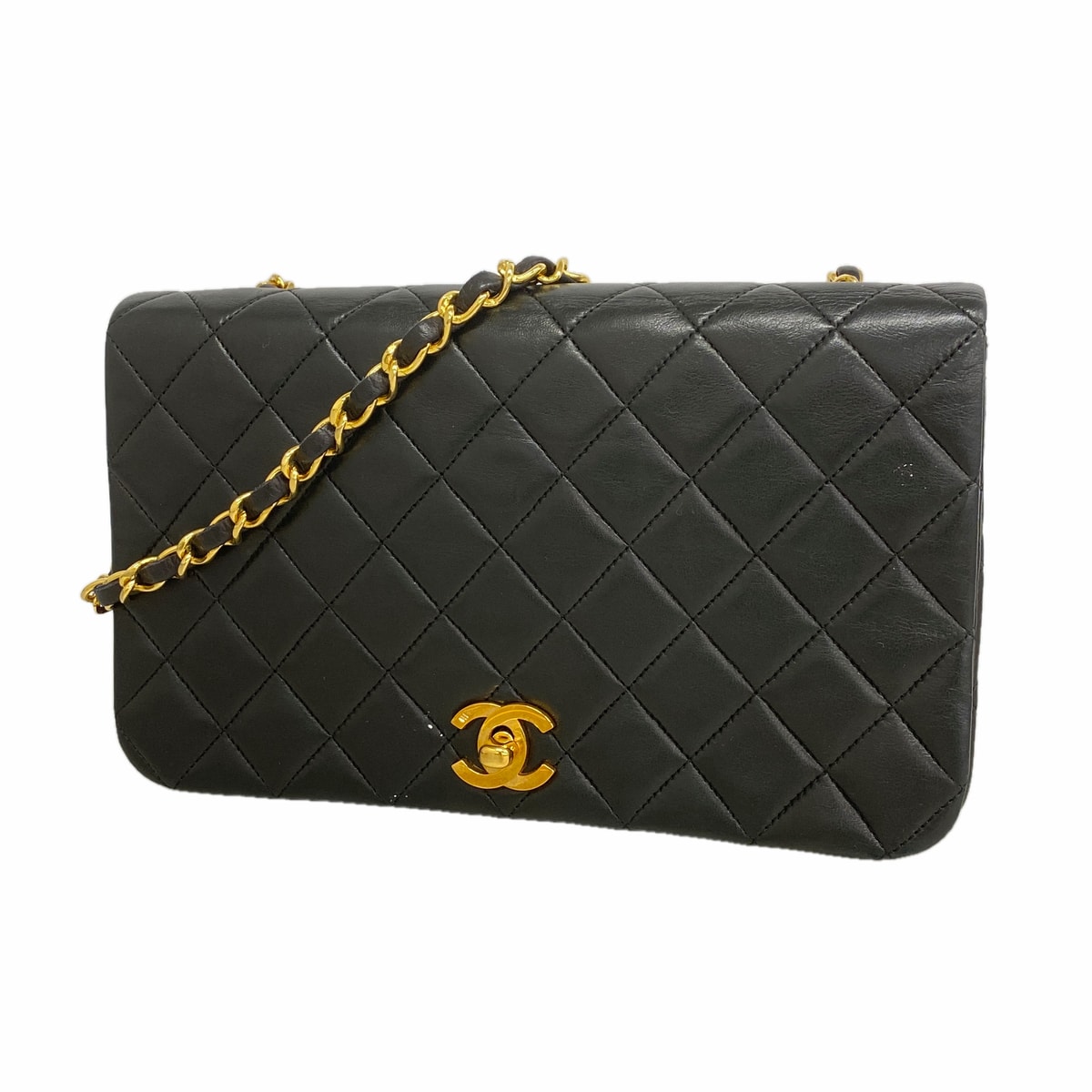 ★SALE【6hc1736】シャネル ショルダーバッグ マトラッセ チェーンショルダー ラムスキン ブラック ゴールド金具【中古】レディース