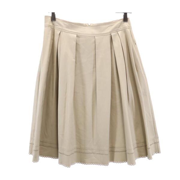 FOXEY NEW YORK フォクシーニューヨーク 日本製 ミニ丈 レザーライク フレアスカート 38 ベージュ系 バックジップ