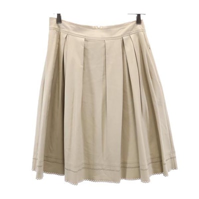 FOXEY NEW YORK フォクシーニューヨーク 日本製 ミニ丈 レザーライク フレアスカート 38 ベージュ系 バックジップ