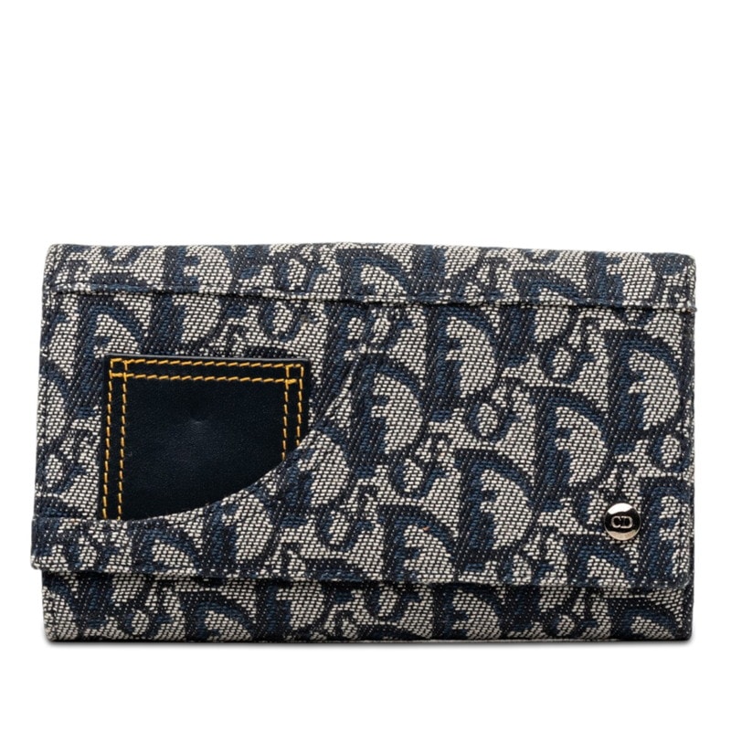 ディオール トロッター 長財布 ネイビー ホワイト キャンバス レザー レディース Dior 【中古】