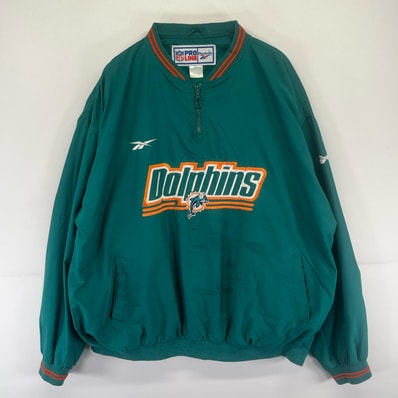 古着 リーボック Reebok ジャケット ハーフジップ 刺繍 ドルフィンズ 大きいサイズ プルオーバー ロゴ 2XL グリーン系 メンズ