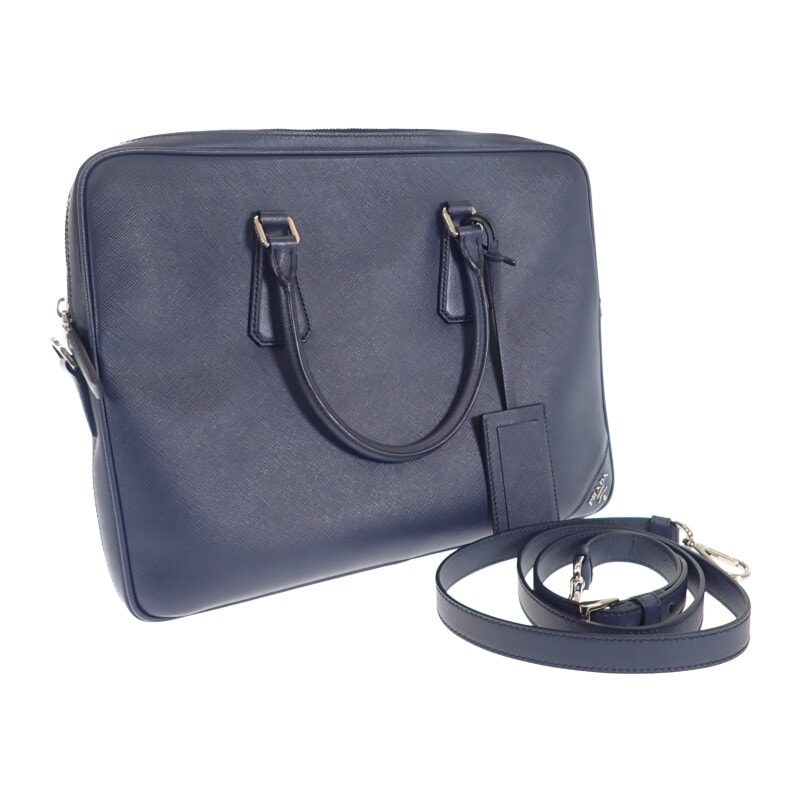 プラダ PRADA ビジネス 2VE3689Z2F0216 ブリーフケース サフィアーノ ネイビー メンズ【中古】【Aランク】