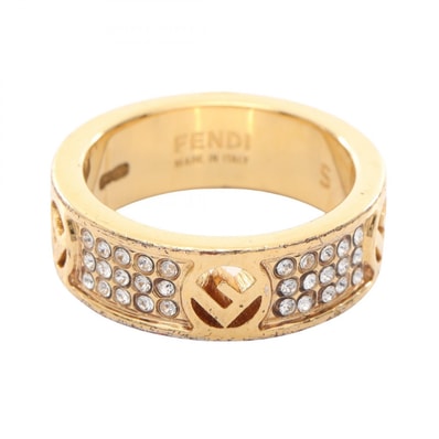 フェンディ FENDI Fロゴ リング・指輪 ジュエリー GP(ゴールドメッキ) ラインストーン レディース ゴールド系 / クリア系 【中古】