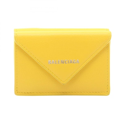 バレンシアガ BALENCIAGA ペーパーミニウォレット 三つ折り財布 財布 レザー レディース イエロー系 391446 【中古】