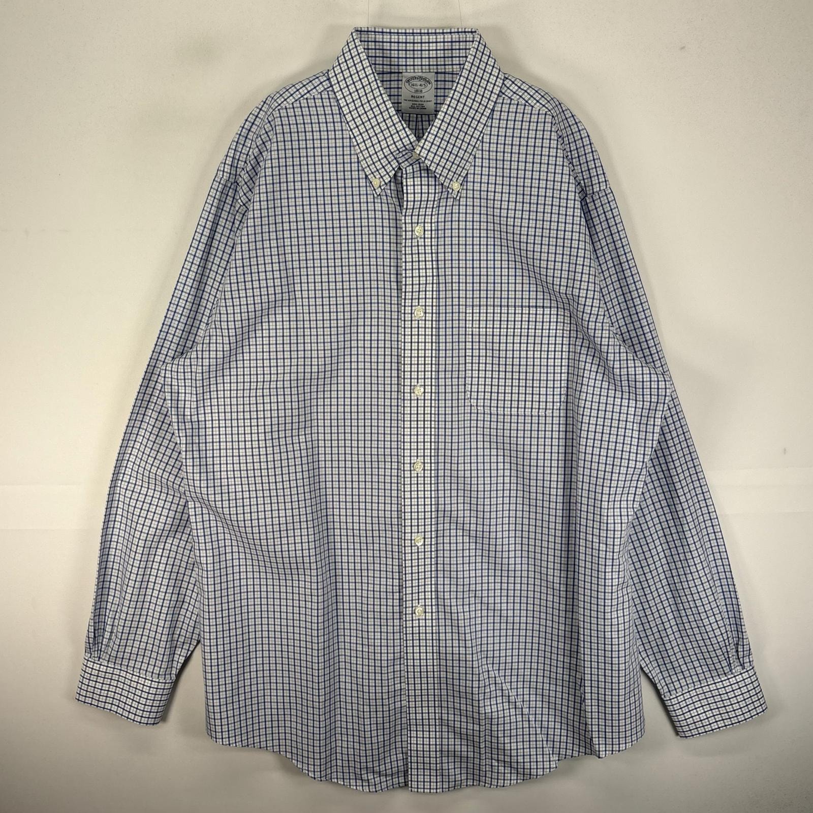 古着 ブルックスブラザーズ Brooks Brothers 長袖シャツ ボタンダウン 胸ポケット L  ブルー系 チェック メンズ