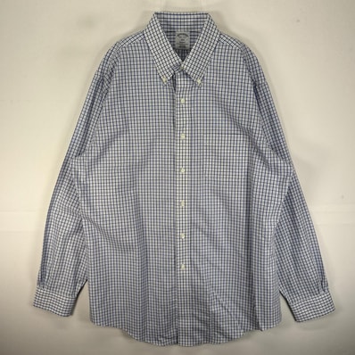 古着 ブルックスブラザーズ Brooks Brothers 長袖シャツ ボタンダウン 胸ポケット L ブルー系 チェック メンズ
