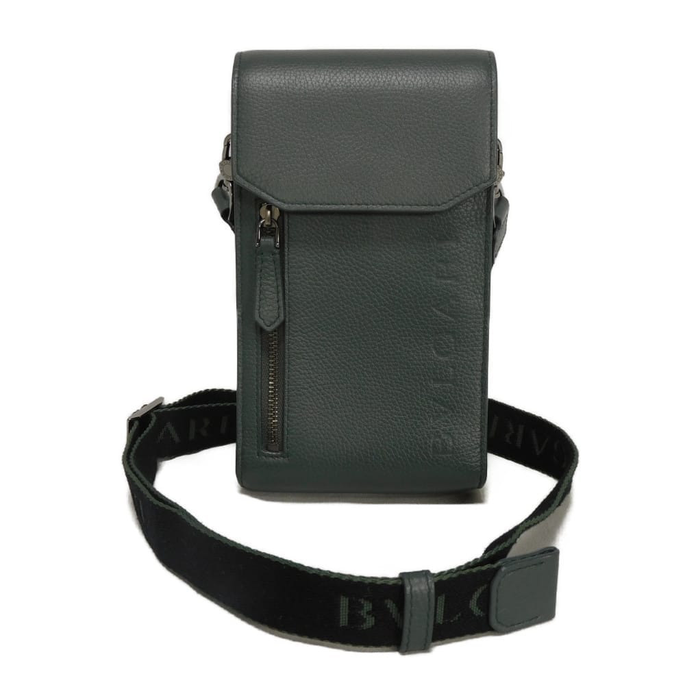 BVLGARI ブルガリ BB マン フォンホルダー ブルガリマン グレイン カーフ ポシェット ポーチ カードポケット コットン ブラック RFID ICチップ ロゴ エンボス ダークカーキ ショルダーバッグ 292326