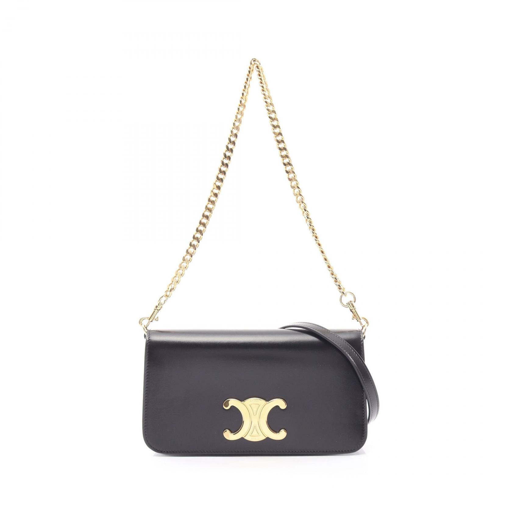 セリーヌ CELINE トリオンフ マルチポシェット 2WAY ハンドバッグ バッグ レザー レディース ブラック系 10L973GCH.38NO 【中古】