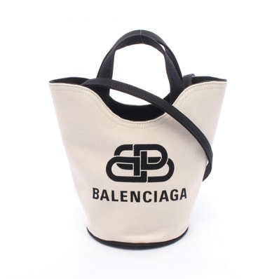 バレンシアガ BALENCIAGA Wave XS 2WAY ハンドバッグ バッグ キャンバス レディース アイボリー系 / ブラック系 619979 【中古】