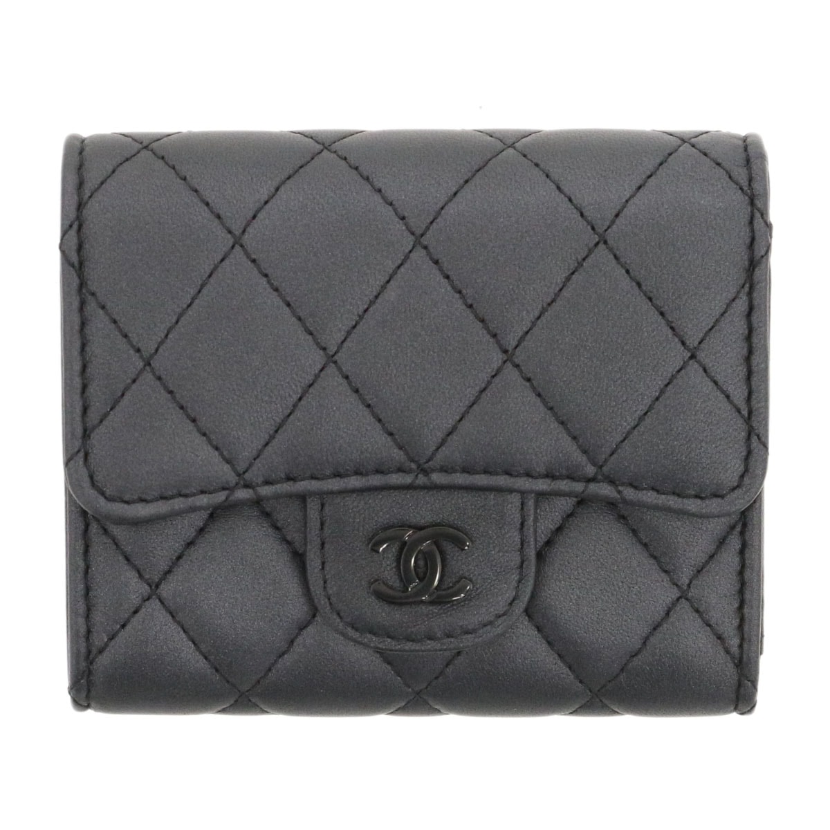 CHANEL シャネル クラシック スモールフラップウォレット ソーブラック 三つ折り財布 AP0229 ブラック  レディース【中古】